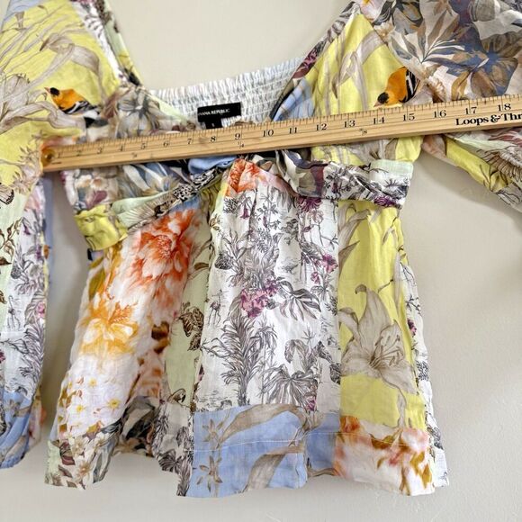Banana Republic Floral Bird butterfly Multi Print Twist Front Top women Size S - Picture 8 of 13